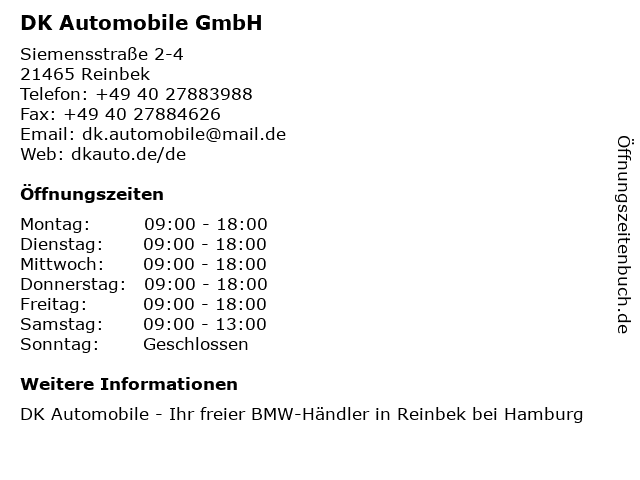 DK Automobile GmbH in Reinbek: Adresse und Öffnungszeiten