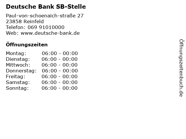 Deutsche Bank SB-Stelle in Reinfeld: Adresse und Öffnungszeiten