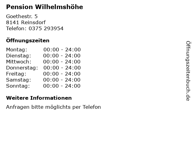 Pension Wilhelmshöhe in Reinsdorf: Adresse und Öffnungszeiten
