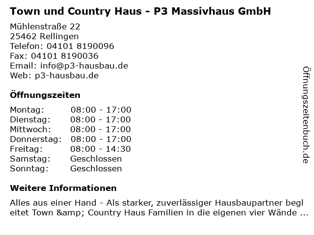 Town und Country Haus - P3 Massivhaus GmbH in Rellingen: Adresse und Öffnungszeiten