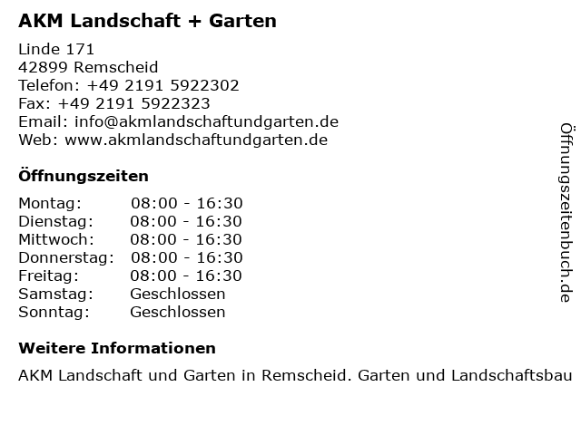 AKM Landschaft + Garten in Remscheid: Adresse und Öffnungszeiten