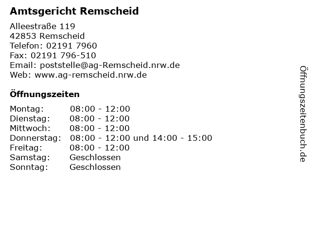 Amtsgericht Remscheid in Remscheid: Adresse und Öffnungszeiten
