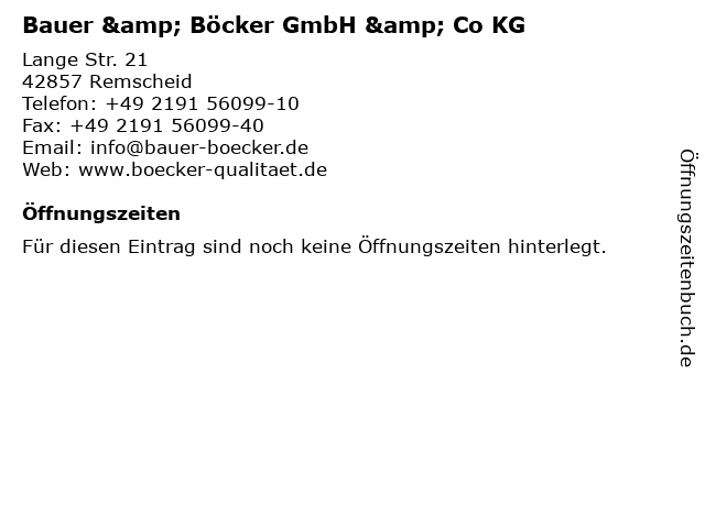 Bauer & Böcker GmbH & Co KG in Remscheid: Adresse und Öffnungszeiten