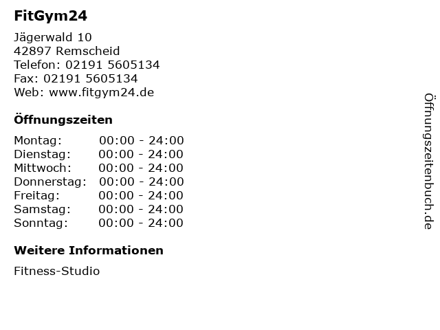 FitGym24 in Remscheid: Adresse und Öffnungszeiten