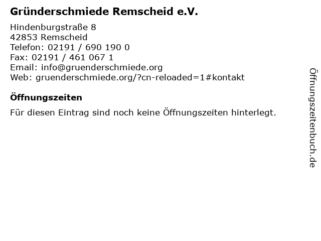 Gründerschmiede Remscheid e.V. in Remscheid: Adresse und Öffnungszeiten