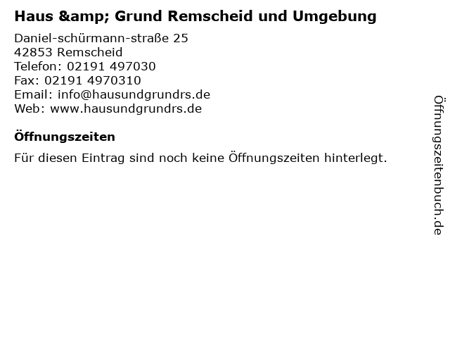 ᐅ Offnungszeiten Haus Grund Remscheid Und Umgebung E V