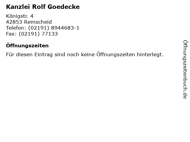 Kanzlei Rolf Goedecke in Remscheid: Adresse und Öffnungszeiten
