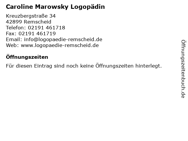 Logopädische Praxis Caroline Marowsky in Remscheid: Adresse und Öffnungszeiten