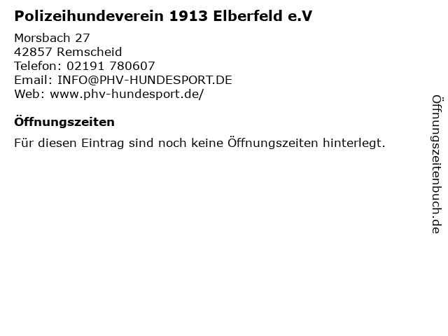 Polizeihundeverein 1913 Elberfeld e.V in Remscheid: Adresse und Öffnungszeiten