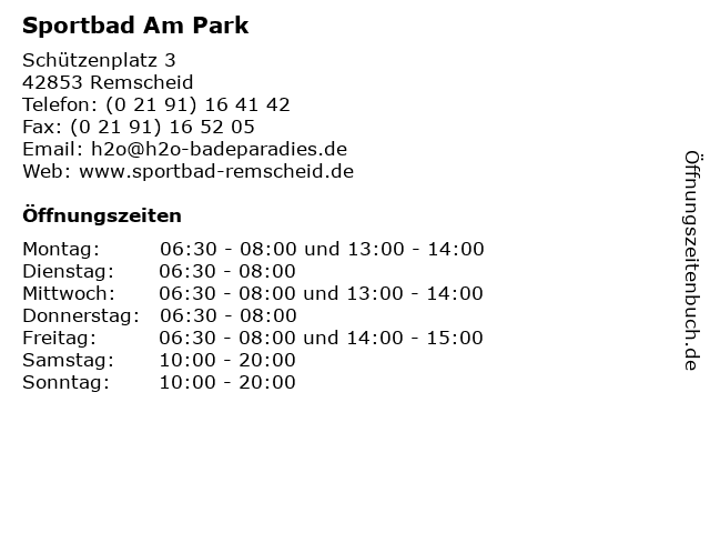 Sportbad Am Park in Remscheid: Adresse und Öffnungszeiten