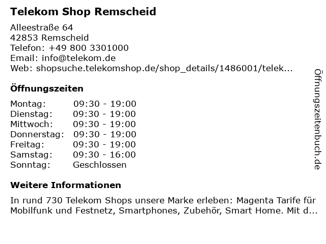 Telekom Shop Remscheid in Remscheid: Adresse und Öffnungszeiten