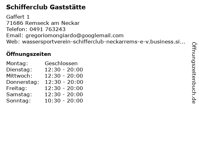 Schifferclub Gaststätte in Remseck am Neckar: Adresse und Öffnungszeiten