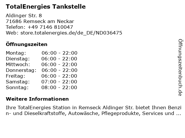 TotalEnergies Tankstelle in Remseck am Neckar: Adresse und Öffnungszeiten