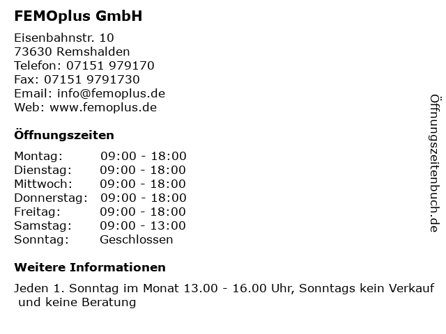 FEMOplus GmbH in Remshalden: Adresse und Öffnungszeiten