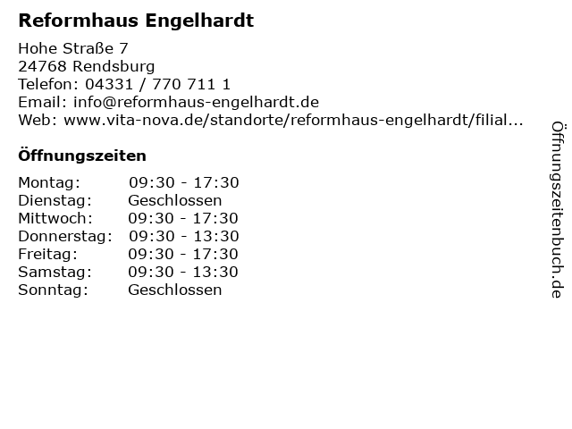 Reformhaus Engelhardt in Rendsburg: Adresse und Öffnungszeiten