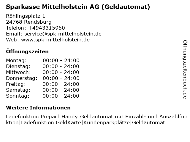 ᐅ Offnungszeiten Sparkasse Mittelholstein Ag Geldautomat Hauptstelle Rohlingsplatz 1 In Rendsburg