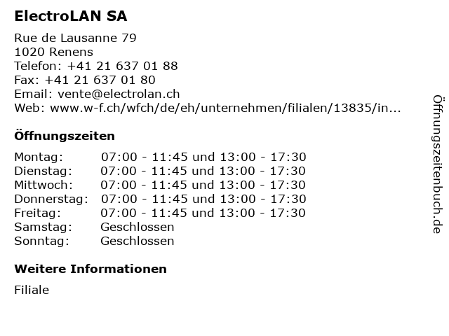 ElectroLAN SA in Renens: Adresse und Öffnungszeiten