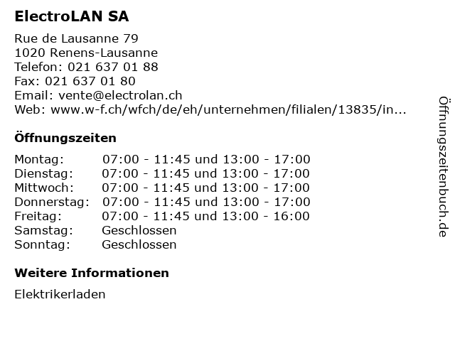ElectroLAN SA in Renens-Lausanne: Adresse und Öffnungszeiten
