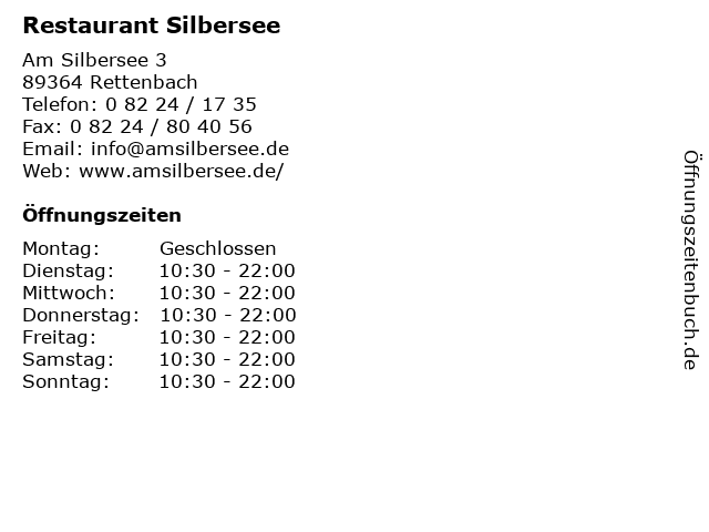 Restaurant Silbersee in Rettenbach: Adresse und Öffnungszeiten