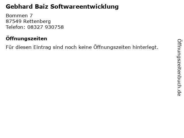 Gebhard Baiz Softwareentwicklung in Rettenberg: Adresse und Öffnungszeiten