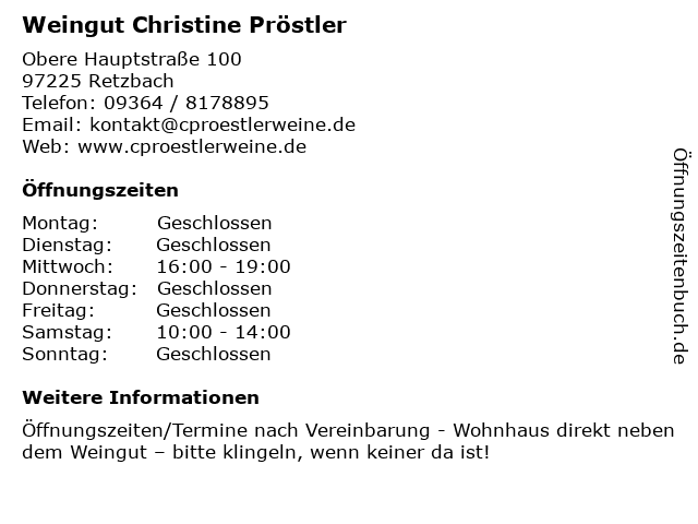 Weingut Christine Pröstler in Retzbach: Adresse und Öffnungszeiten