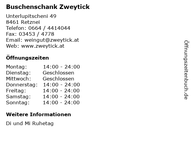 Buschenschank Zweytick in Retznei: Adresse und Öffnungszeiten