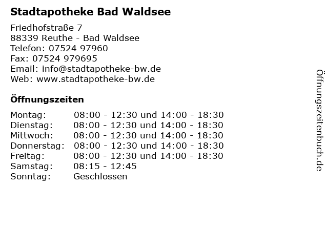 Stadtapotheke Bad Waldsee in Reuthe - Bad Waldsee: Adresse und Öffnungszeiten