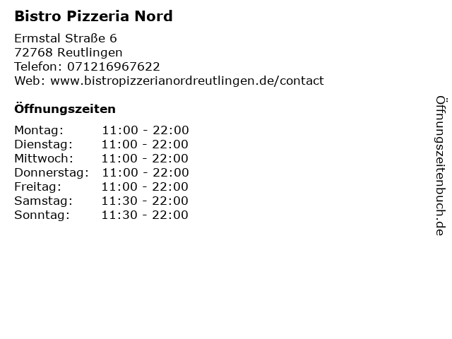 Bistro Pizzeria Nord in Reutlingen: Adresse und Öffnungszeiten