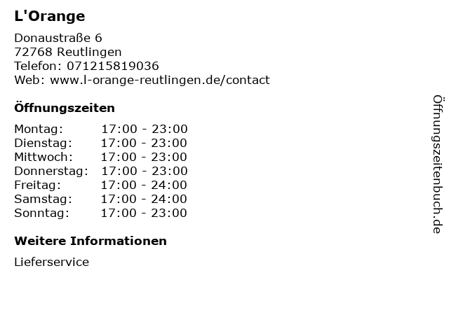L'Orange in Reutlingen: Adresse und Öffnungszeiten