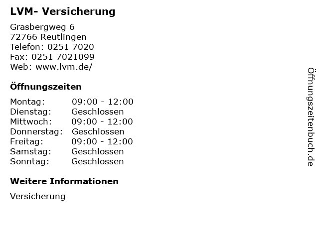 LVM- Versicherung in Reutlingen: Adresse und Öffnungszeiten