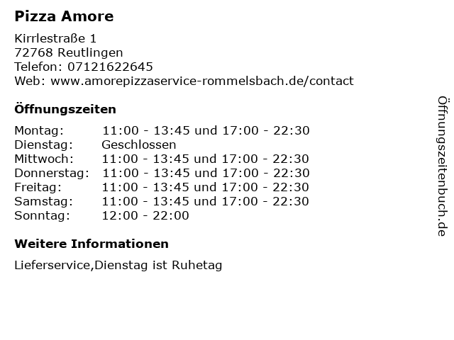 Pizza Amore in Reutlingen: Adresse und Öffnungszeiten