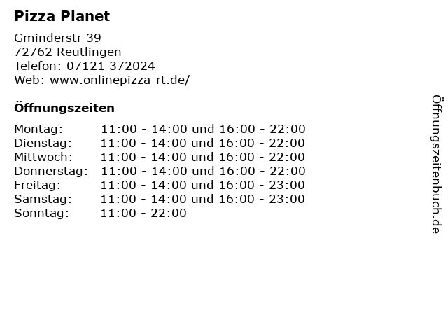 Pizza Planet in Reutlingen: Adresse und Öffnungszeiten