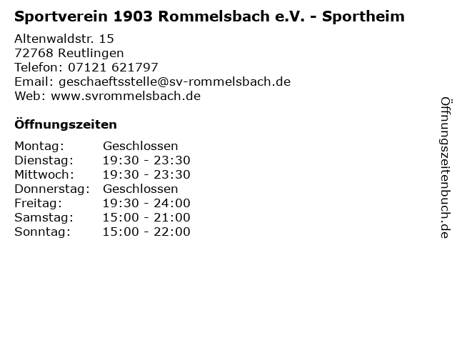 Sportverein 1903 Rommelsbach e.V. - Sportheim in Reutlingen: Adresse und Öffnungszeiten
