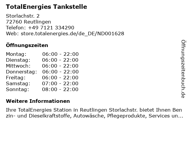 TotalEnergies Tankstelle in Reutlingen: Adresse und Öffnungszeiten