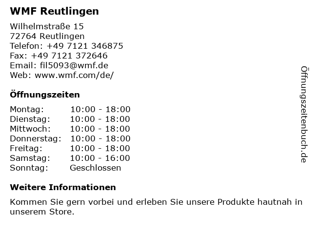 WMF Reutlingen in Reutlingen: Adresse und Öffnungszeiten