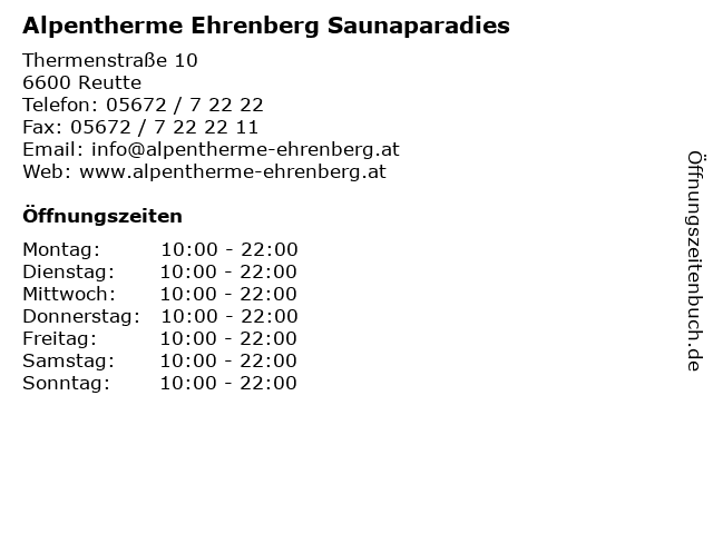 Alpentherme Ehrenberg Saunaparadies in Reutte: Adresse und Öffnungszeiten
