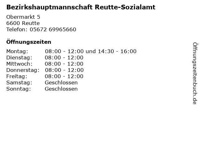 Bezirkshauptmannschaft Reutte-Sozialamt in Reutte: Adresse und Öffnungszeiten