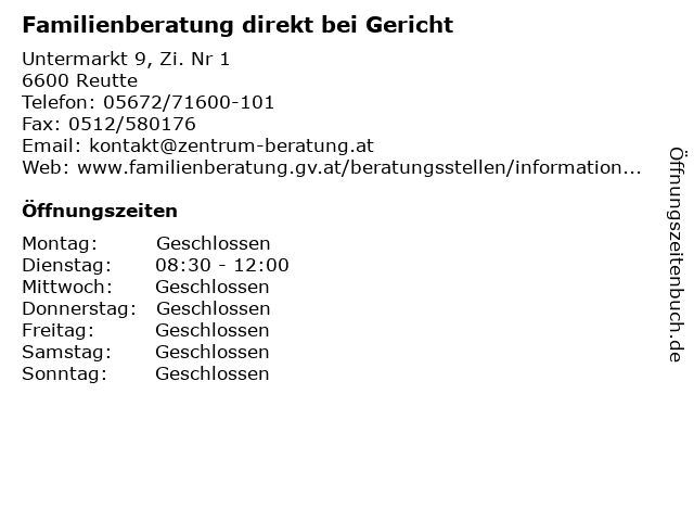 Familienberatung direkt bei Gericht in Reutte: Adresse und Öffnungszeiten