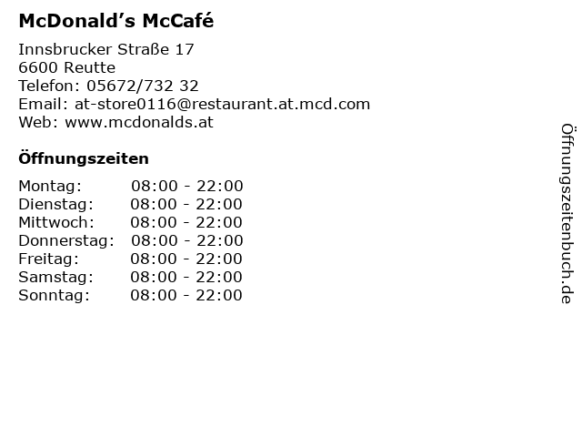 ᐅ Offnungszeiten Mcdonald S Mccafe Innsbrucker Strasse 17 In