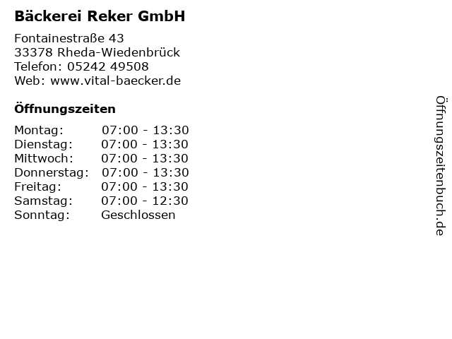 Bäckerei Reker GmbH in Rheda-Wiedenbrück: Adresse und Öffnungszeiten