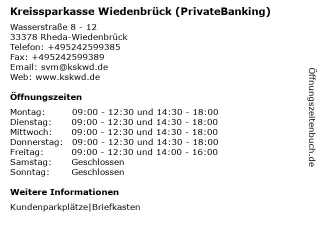 ᐅ Offnungszeiten Kreissparkasse Wiedenbruck Kunden Service Center Ksc Wasserstr 8 12 In Rheda Wiedenbruck