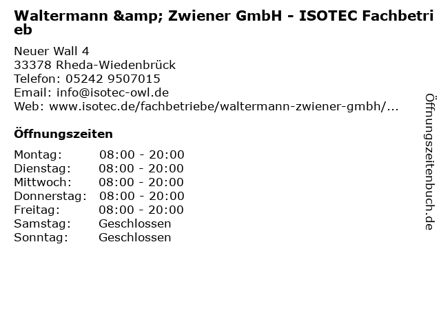 Waltermann & Zwiener GmbH - ISOTEC Fachbetrieb in Rheda-Wiedenbrück: Adresse und Öffnungszeiten