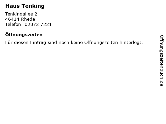 ᐅ Offnungszeiten Haus Tenking Tenkingallee 2 In Rhede