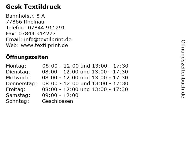Gesk Textildruck in Rheinau: Adresse und Öffnungszeiten
