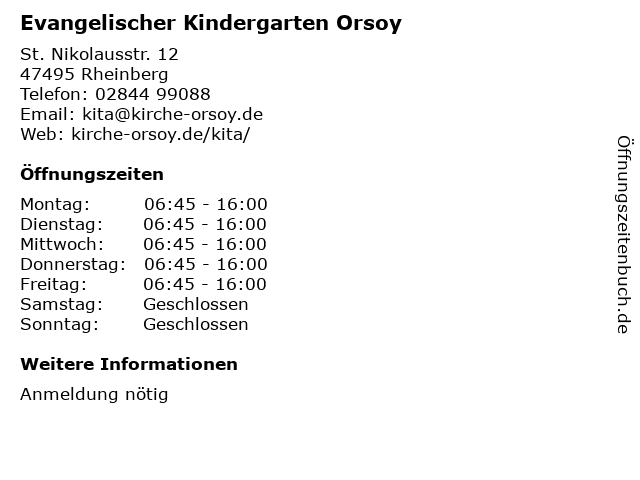 Evangelischer Kindergarten Orsoy in Rheinberg: Adresse und Öffnungszeiten