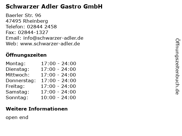 Schwarzer Adler Gastro GmbH in Rheinberg: Adresse und Öffnungszeiten