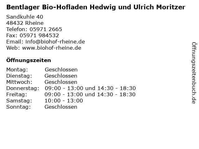 Bentlager Bio-Hofladen Hedwig und Ulrich Moritzer in Rheine: Adresse und Öffnungszeiten