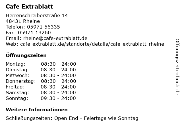 Cafe Extrablatt in Rheine: Adresse und Öffnungszeiten