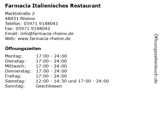 Farmacia Italienisches Restaurant in Rheine: Adresse und Öffnungszeiten