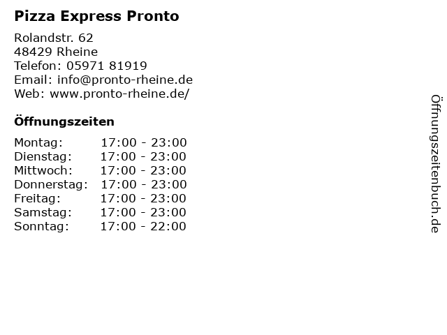 Pizza Express Pronto in Rheine: Adresse und Öffnungszeiten
